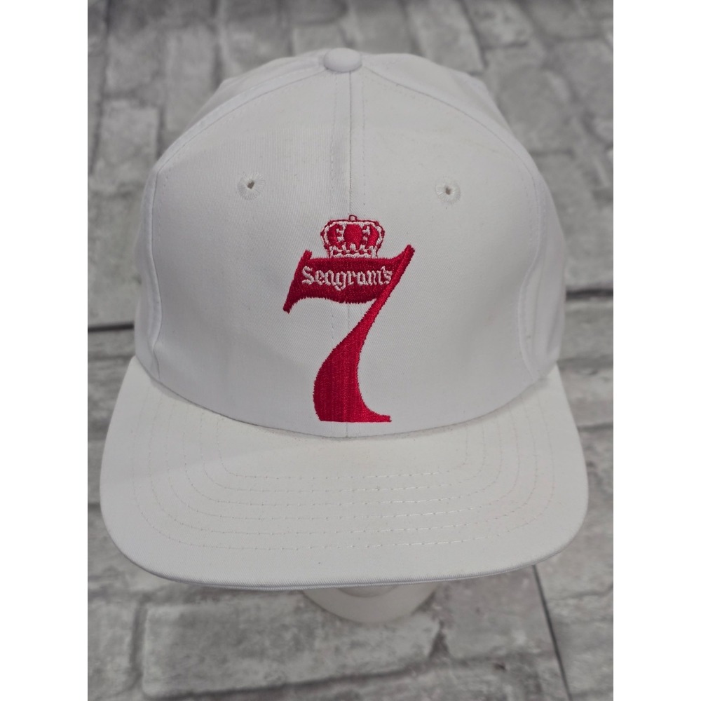 Vintage Seagrams 7 Crown White Red Snapback Trucker Baseball Hat Whiskey - Picture 2 of 8